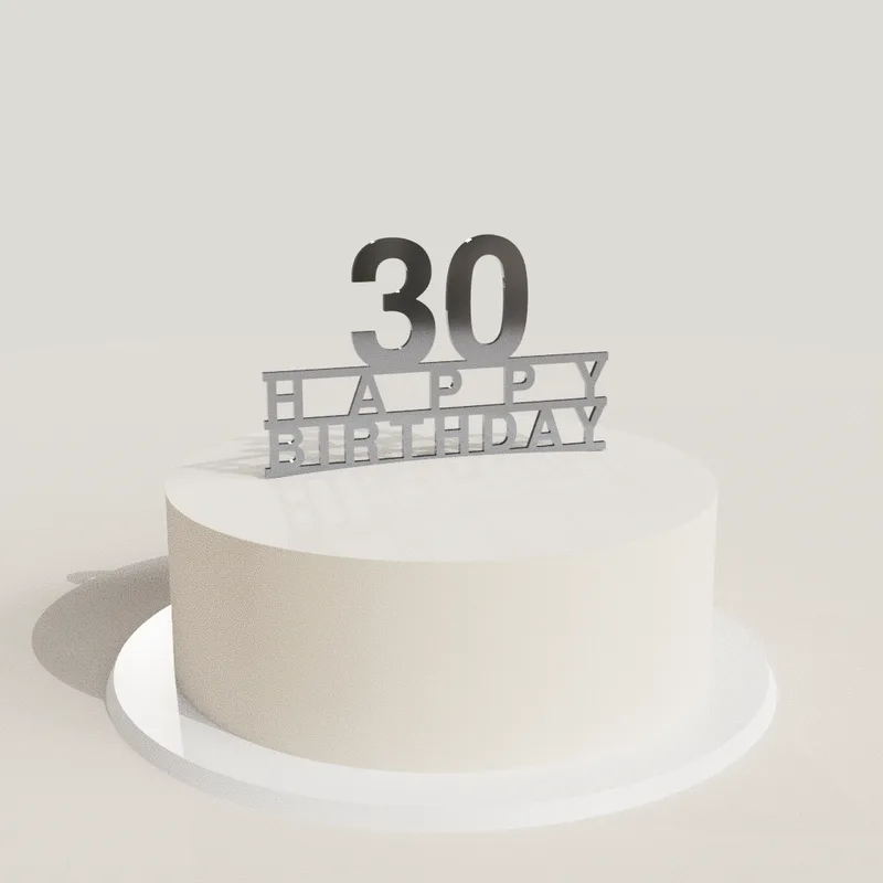 Cake topper ”Födelsedag med siffra” i akryl på en tårta (rendering)
