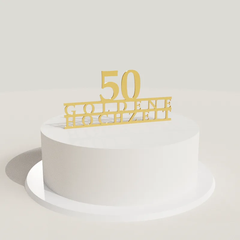 Cake topper ”Jubileum med siffra” i akryl på en tårta (rendering)