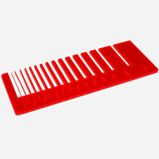 Test cuts in Acrylic glass GS fluorescent: lasered tongues and slots in various widths