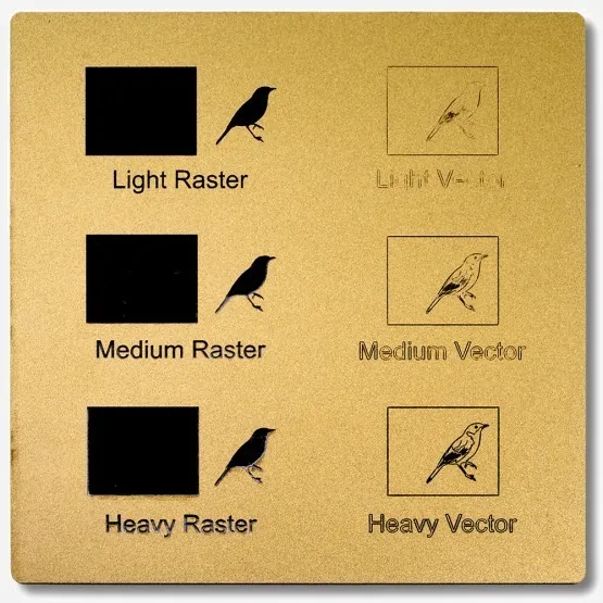 Engraving demo on Acrylic glass GS two-tone: light, medium and heavy raster and vector engraving