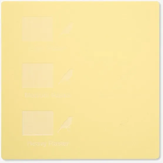 Demo di incisione su Vetro acrilico GS Sweet Pastels: incisione raster leggera, media e forte e incisione vettoriale
