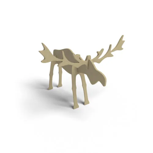 Älgfigur som materialprov, tillverkad i Gråpapp — grå, ca 1830 g/m²